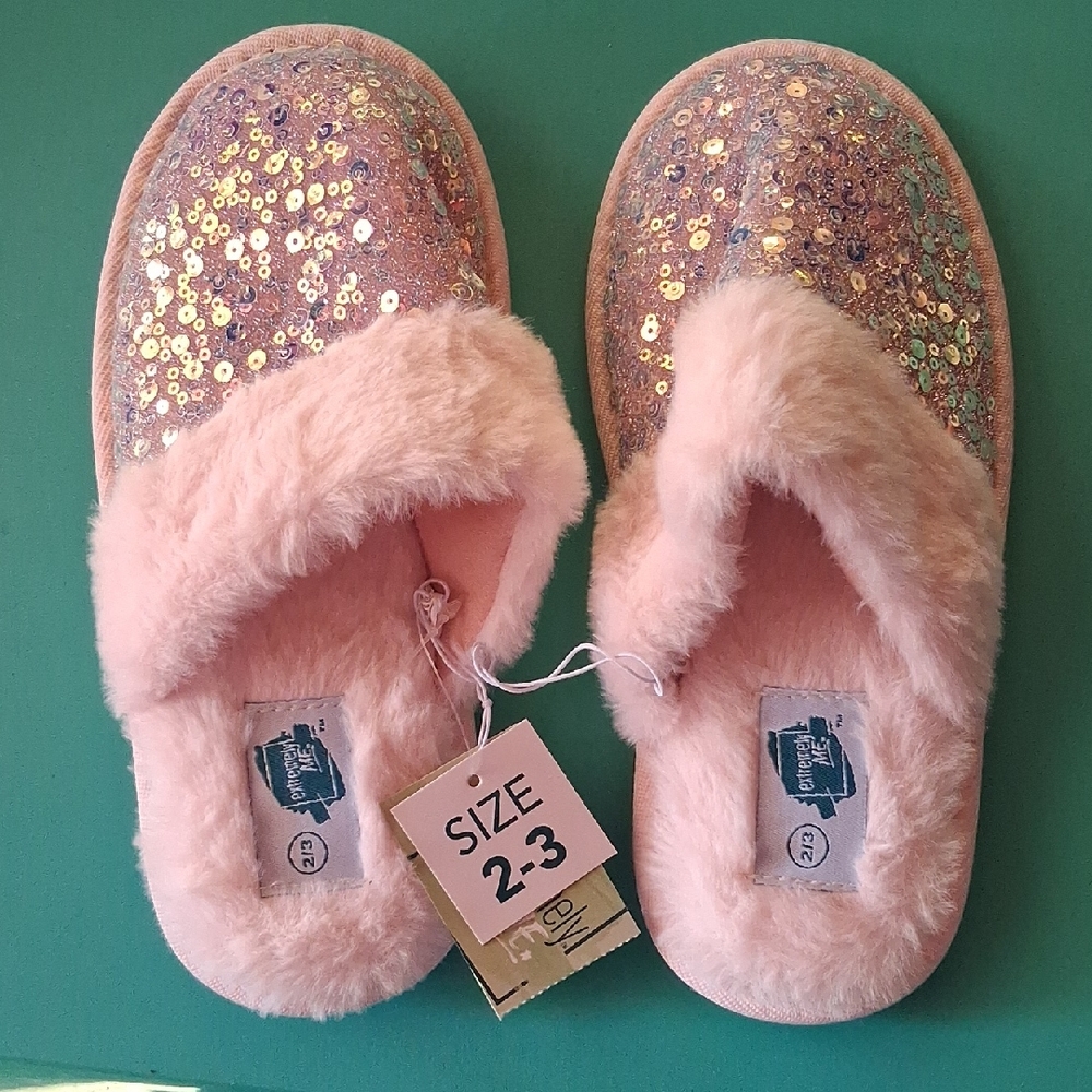 Pink Sequin Slippers with Faux Fur